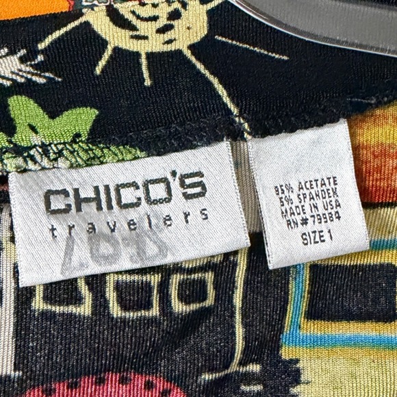 Chicos Travelers Womens LS V-Neck Tropical Village Print Top Medium (Chico's 1) - Picture 5 of 8
